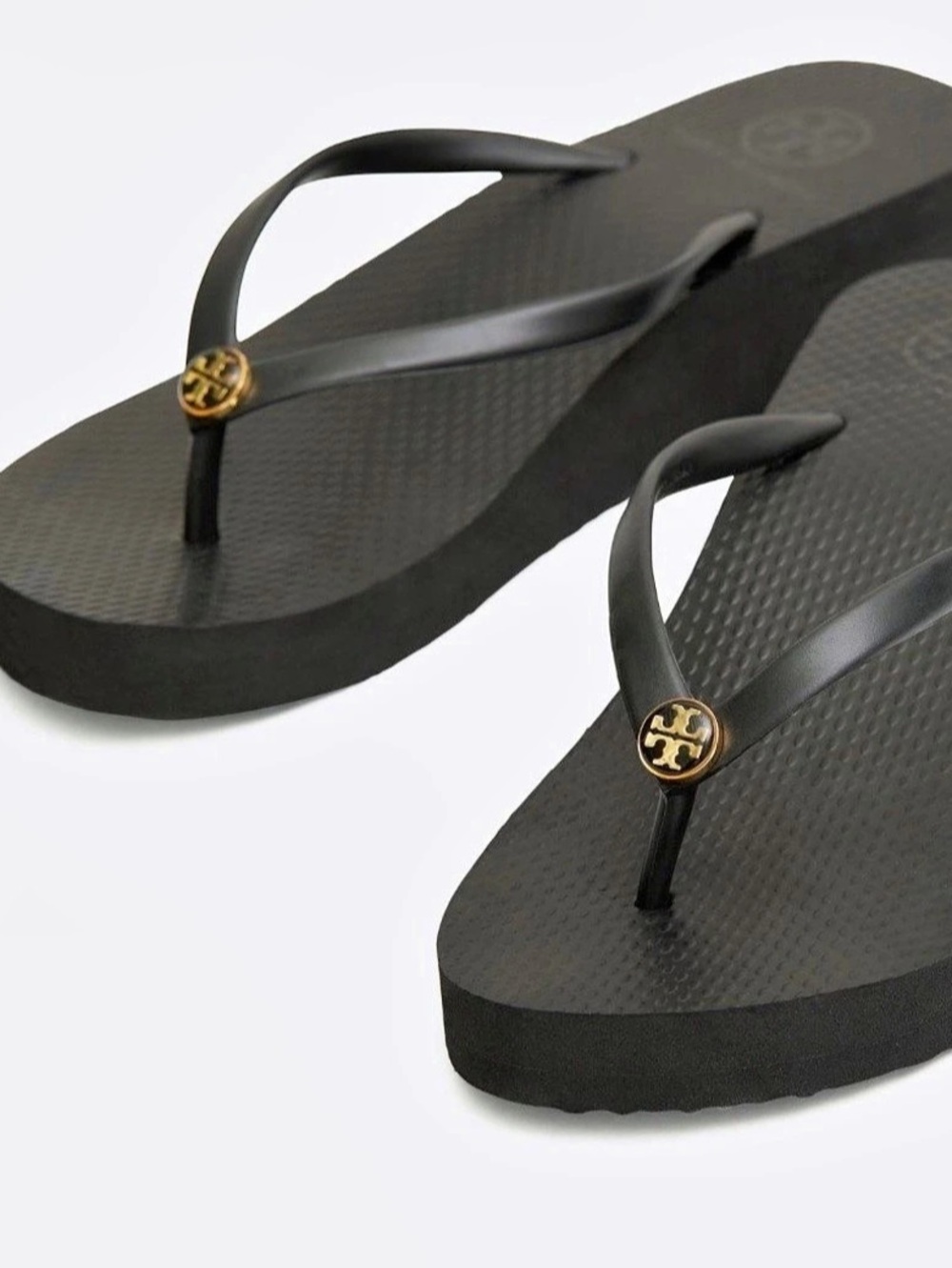 Tory Burch Miller Wedge Sandal Black Wedge Flip Flop Sandals SZ 5 - Picture 1 of 5